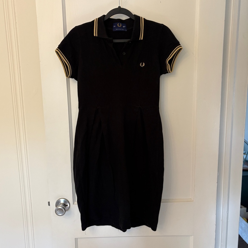 Fred Perry Black Mini Polo Dress with Gold Trim
